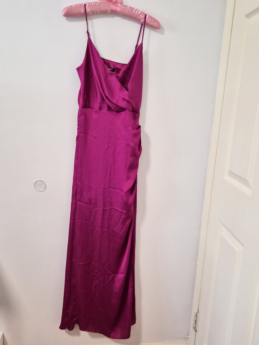 Express Satin Slip Maxi Dress in Fuchsia Pink